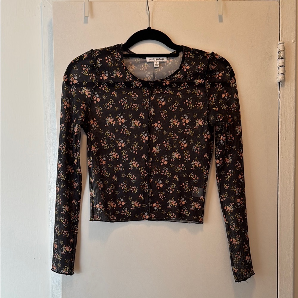 Black Mesh Long Sleeve with Fitted Floral Design